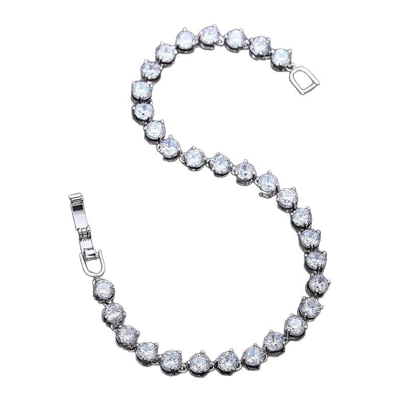 SOGRIA Factory Kupfer-Tennisarmband 4mm Zirkonia Silberbeschichtet Krappenfassung Sichere Armbandschließe Verstellbare Länge