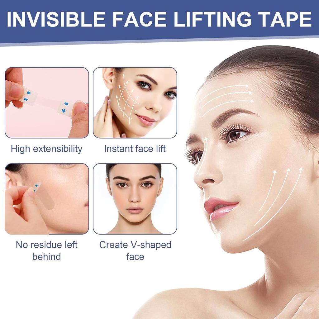 Face Lift Tape Invisible, 152PCS Face Tape Lifting Invisible, Neck Tape Lifting Invisible, Secret Makeup Tape for Double Chin, Instant Face Lift,