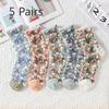 5 Pairs of Women's Summer Super Thin Polka Dot Cotton Sole Anti Hook Embroidered Clear Crystal Stockings