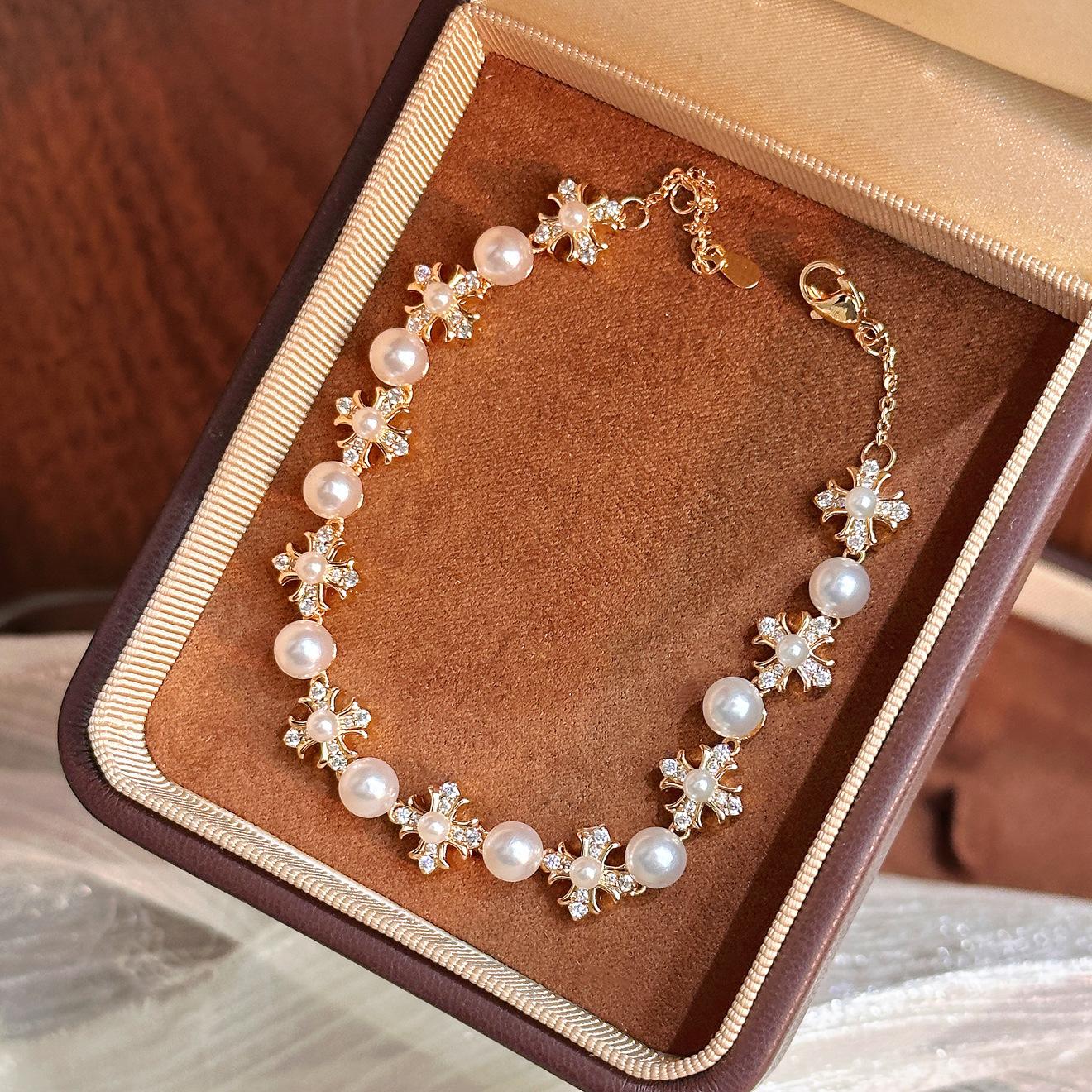 Xiaohongshu Cross Pearl Bracelet Sweet Cool Stylish Exquisite Live Bracelet