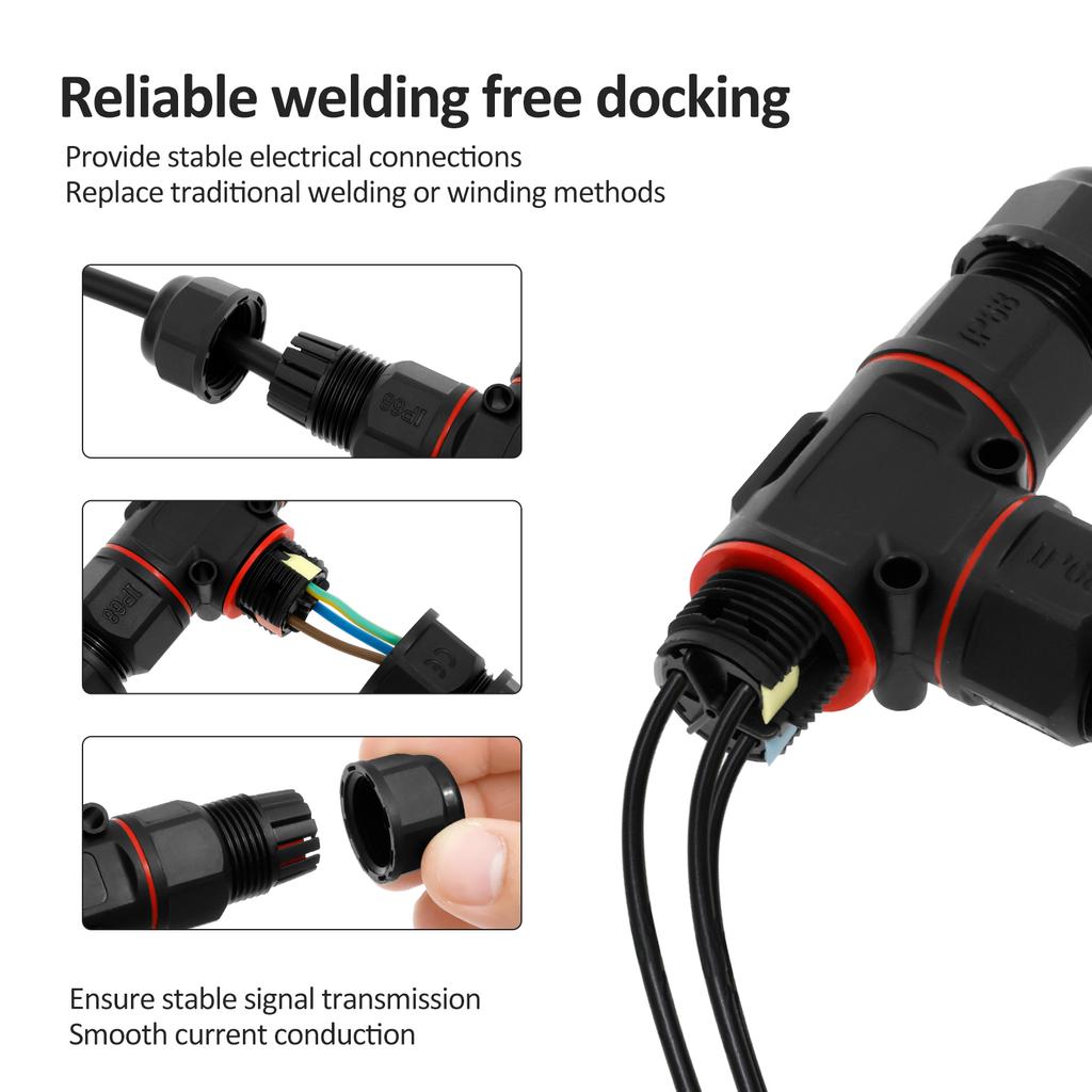 4Pcs 3-Pin Waterproof Cable Connectors for 8-12 Mm Diameter Earth Cable Connector IP68 Connection Box Junction Box for Garden