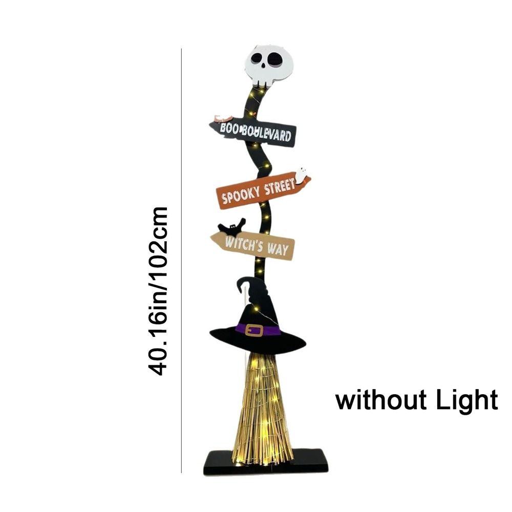 Spooky Design Wooden Witch Broom with Base Halloween Broomstick Ornament  Yard Ornament