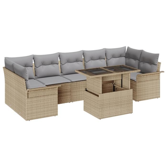 Ensemble de canapé de jardin de 8 pièces vidaXL avec coussins beige poly rotin, Canapé de jardin 2 places vidaXL356973