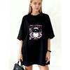 Oversized T Shirt Black Caged Graphic Print With Anime Girl And Text Design Streetwear Fashion For Casual Wear
