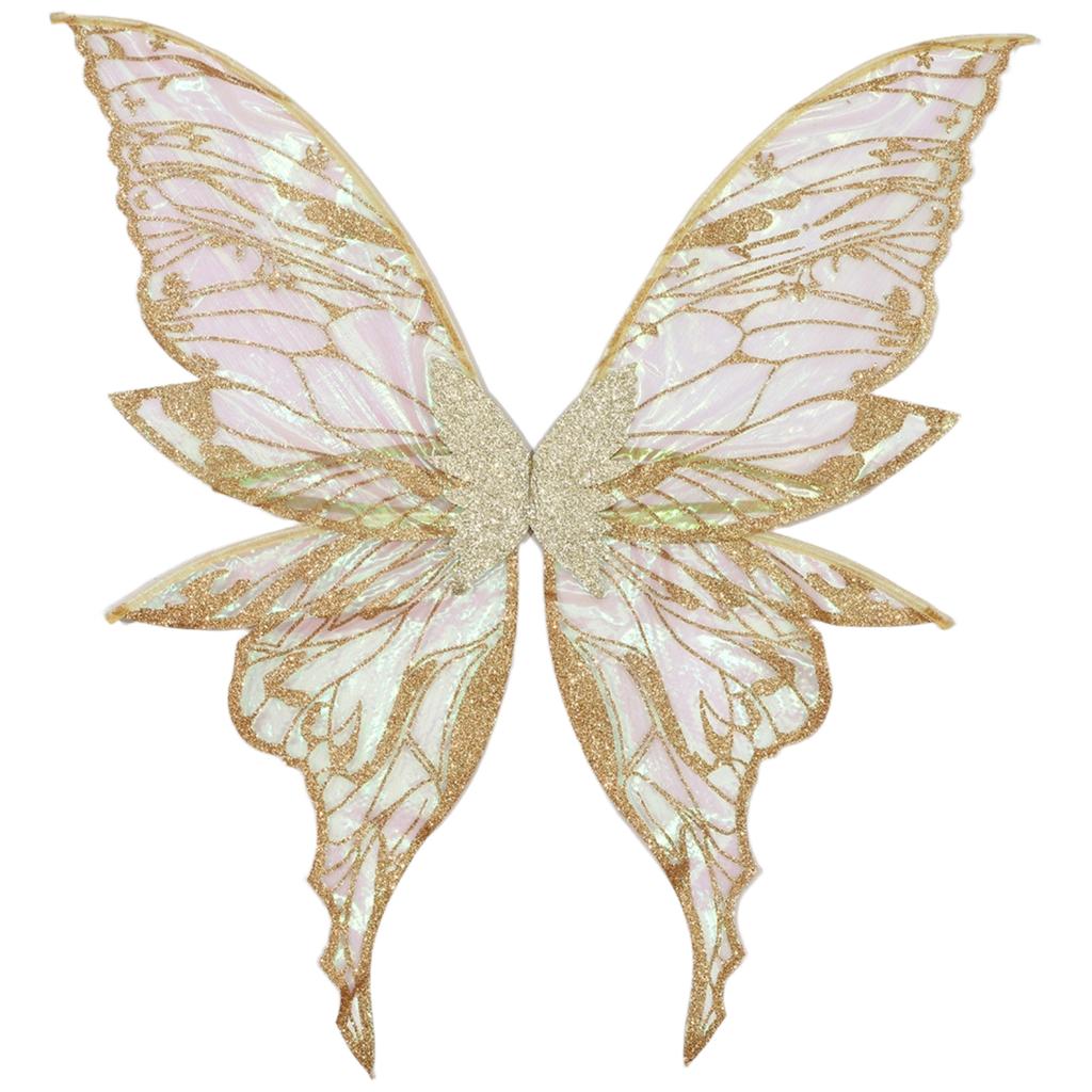 Glittery Butterfly Wings Costume Props - Elastic Strap Gold Stamp Decorated for Themed Party & Photography