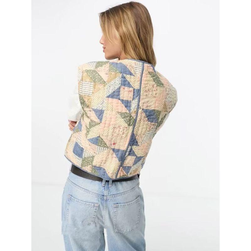 Vintage Patchwork Floral Thin Cotton Waistcoat Vest