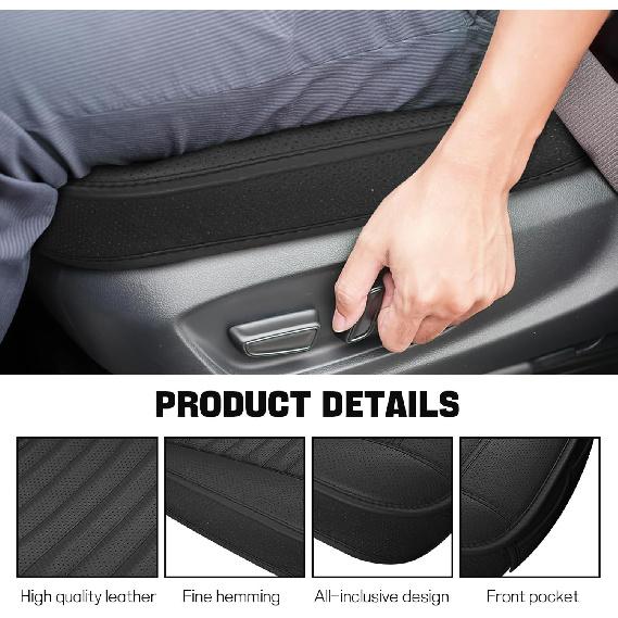 Wuyaoyao Car Seat Bottom Cover, Anti-Slip Leather Car Front Seat Cushion Pad, Full Wrap Bottom Auto Seat Protector with Pocket, Universal Front Seat
