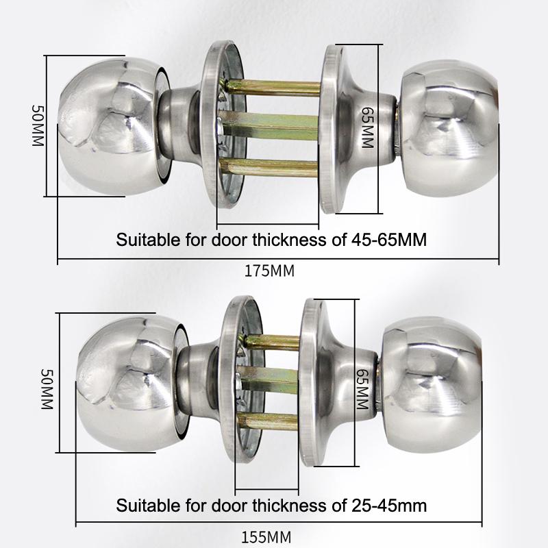 Stainless Steel Round Keyless Bathroom Door Handle With Lock And Keys Knobs Room Accessories Metal Rotation For Bedrooms Knobset