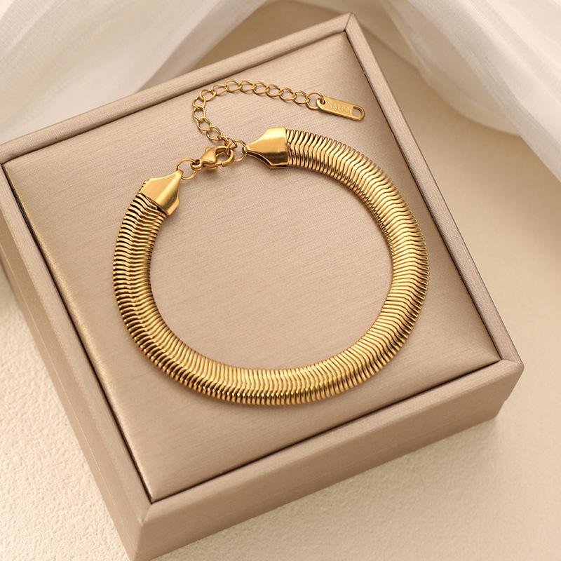 Street Style 18K Gold Plated Stainless Steel Jewelry Set: Simple 0.8MM Plain Chain Necklace & Bracelet