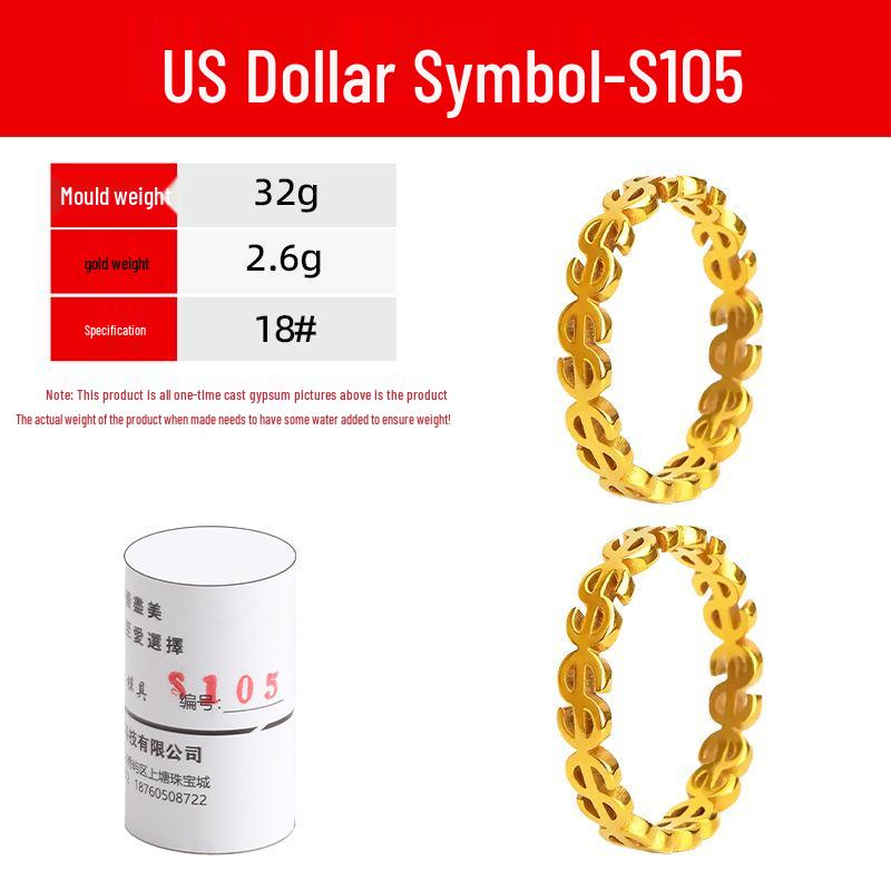 Dollar Sign Ring Plaster Mold for Jewelry Casting and Wealth Attraction