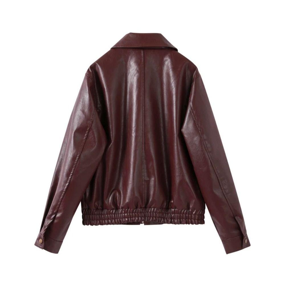 Lapel Collar Vintage PU Coats Y2k Zipper Crop Overcoat Comfortable Leather Jacket Women Streetwear