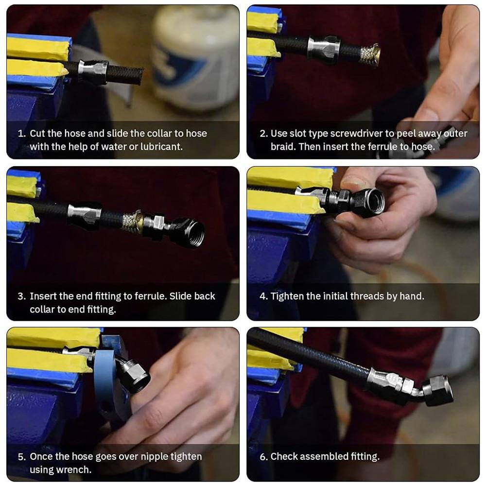 AN4/6/8/10/12 Straight 0°/45°/90°/120°/180° Degree PTFE Oil Fuel Swivel Hose End Fitting Oil Hose End Adaptor Kit Black