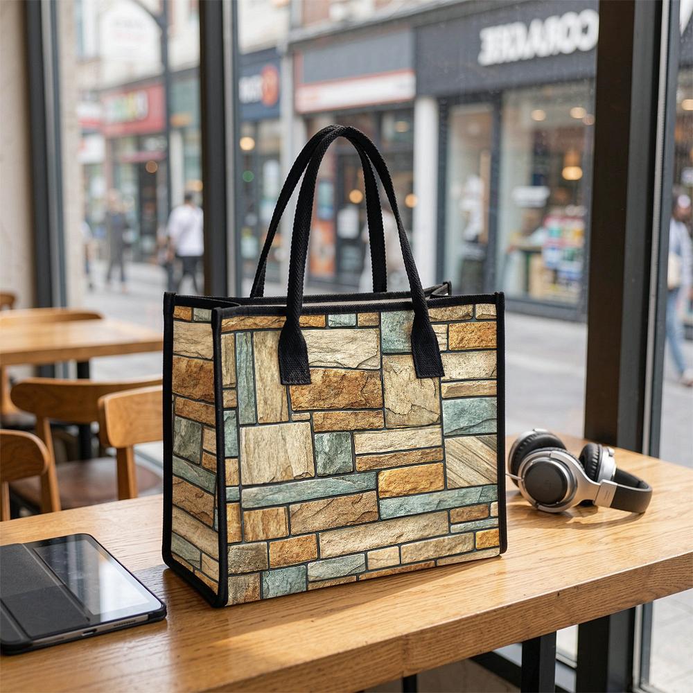 Vintage Stone Pattern Tote Bag for Daily Commute Shopping Portable Casual Large Carry Bag