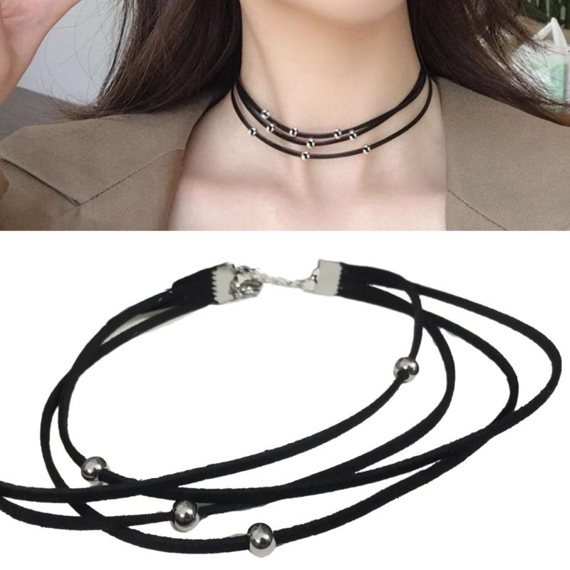 Colier choker cu mărgele din oțel titan, simplu, cu șnur din piele întoarsă, lanț pentru claviculă, bijuterii de petrecere, colier guler dulce și cool