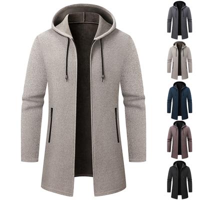 Men's Solid Color Sweater Cardigan Jacket Men's Popular Thick Hooded Chenille Sweater