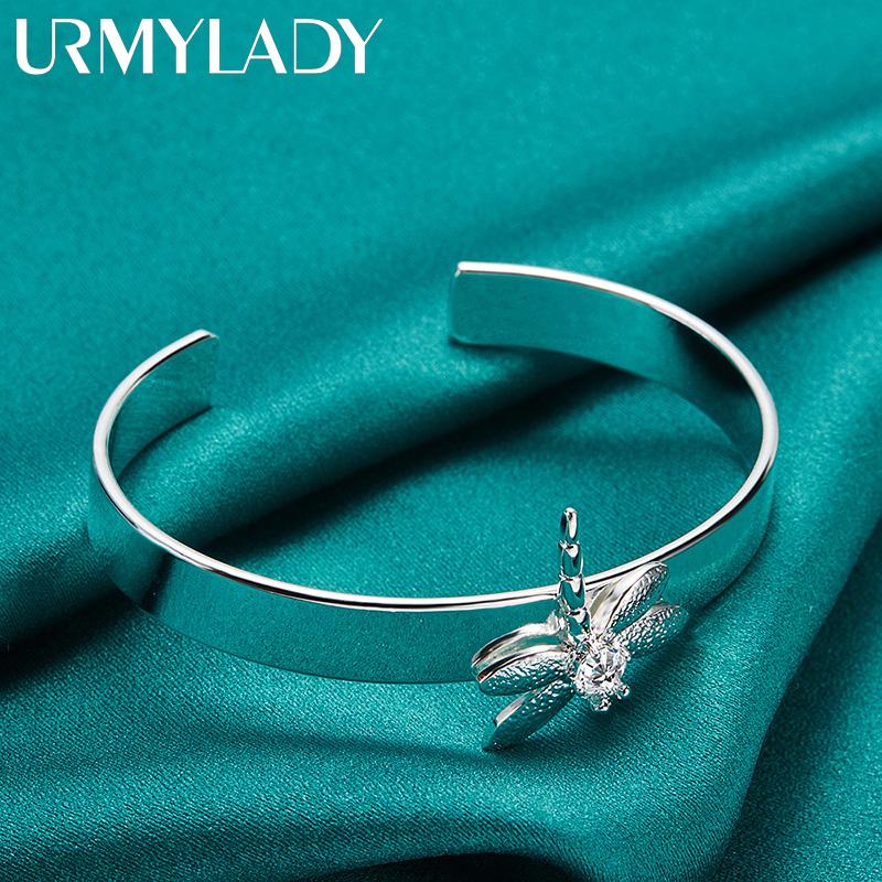 URMYLADY 925 Sterling Silver Dragonfly Zircon Bangles For Women Charm Fashion Jewelry