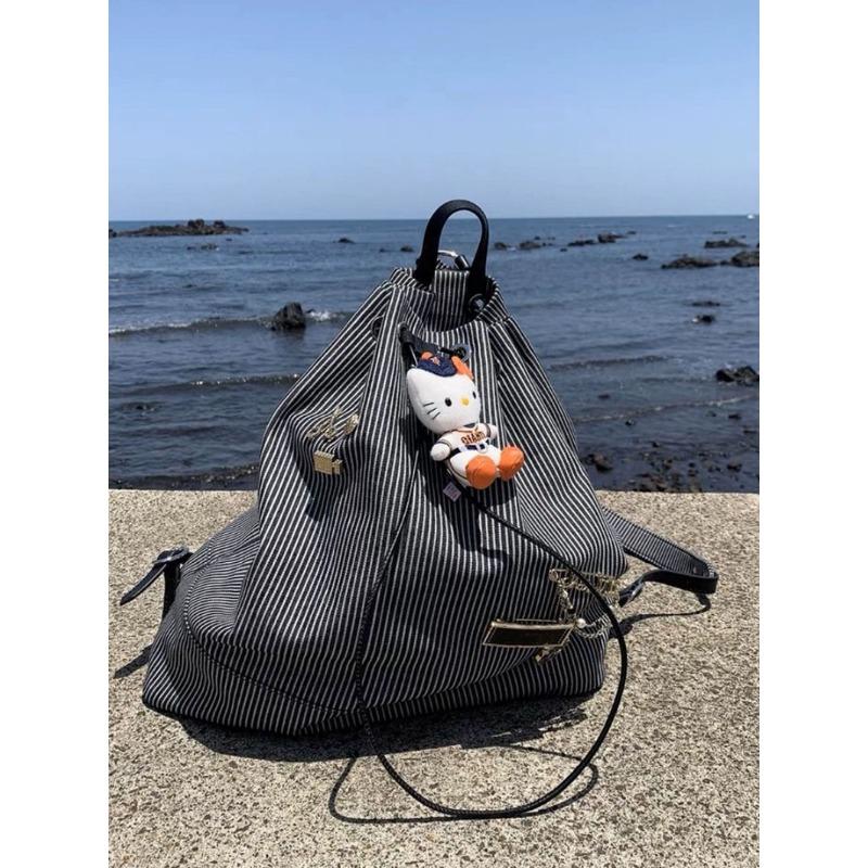 Student Casual Backpack for Women In Summer New Style Korean Striped Canvas Bag Versatile Large Capacity Backpack