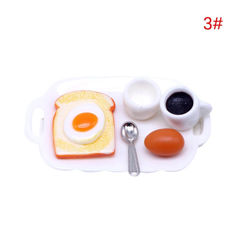 1Set 1:12 Dollhouse Miniature Toast Bread Coffee Egg Fork Spoon with Dinner Plate Kitchen Breakfast Model Decor Toy
