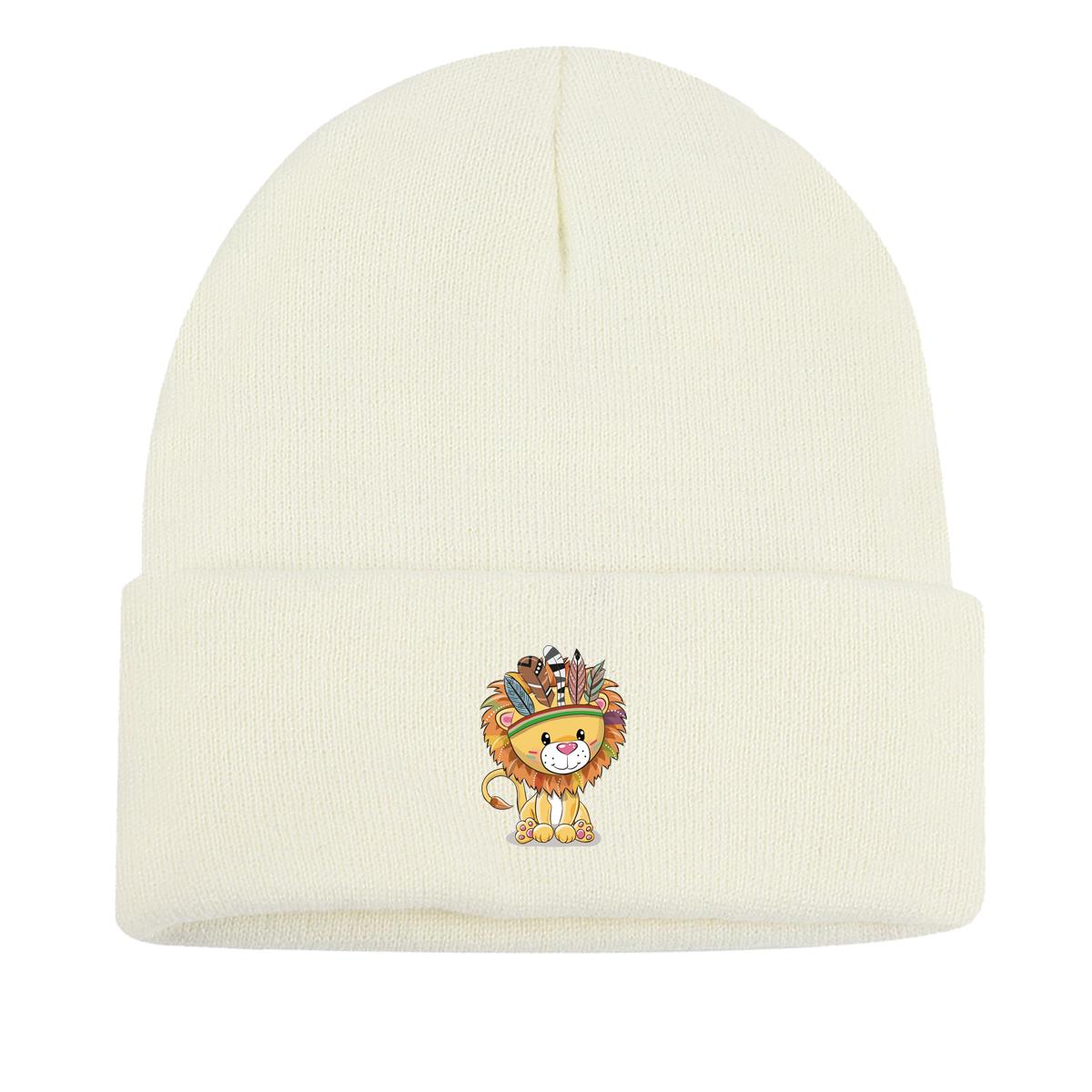 Осенне-зимняя шапка-бини с милым принтом льва — фото 15