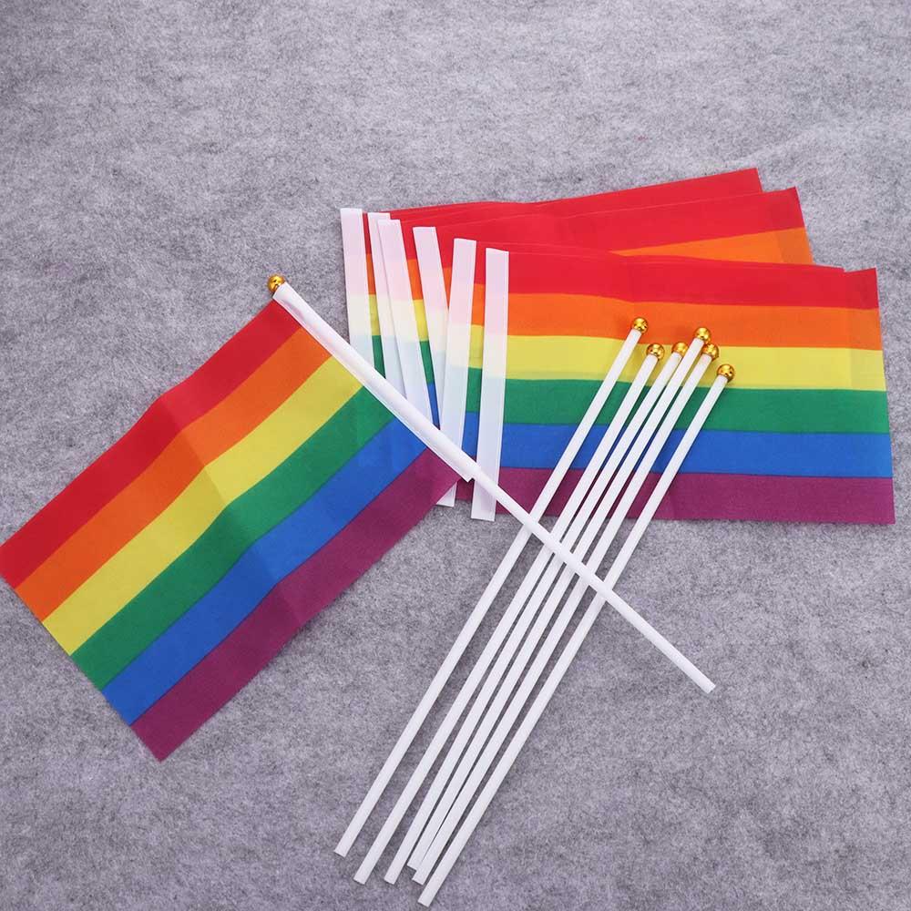 10Pcs Rainbow Rainbow Flags LGBT HandHeld Flag Multipurpose Rainbow Hand Flag  Party Decorations