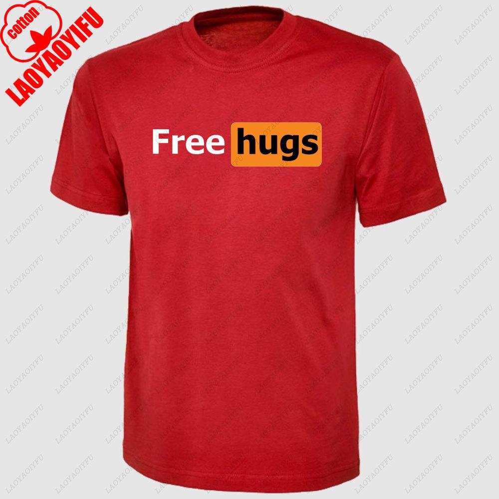 Uomo Abbracci Gratis T-shirt Manica Corta Stampata Divertente Battuta Cotone Camicia Estate Novità Regalo Uomo Umorismo Maglietta Girocollo Top Abbigliamento Uomo