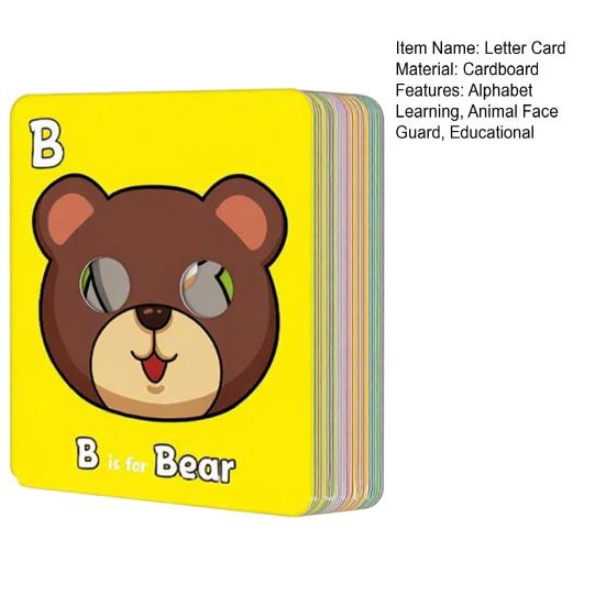 1/2/3 Sets Kids Alphabet Flash Cards with Animal Face Guards Toddlers Boys Girls 26 Letters ABC Preschool Learning Interactive Educational Flashcards