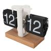Flip Desk Clock Auto Mechanical Flip 12H AM PM Wood Base Battery Powered Vintage Retro Digital