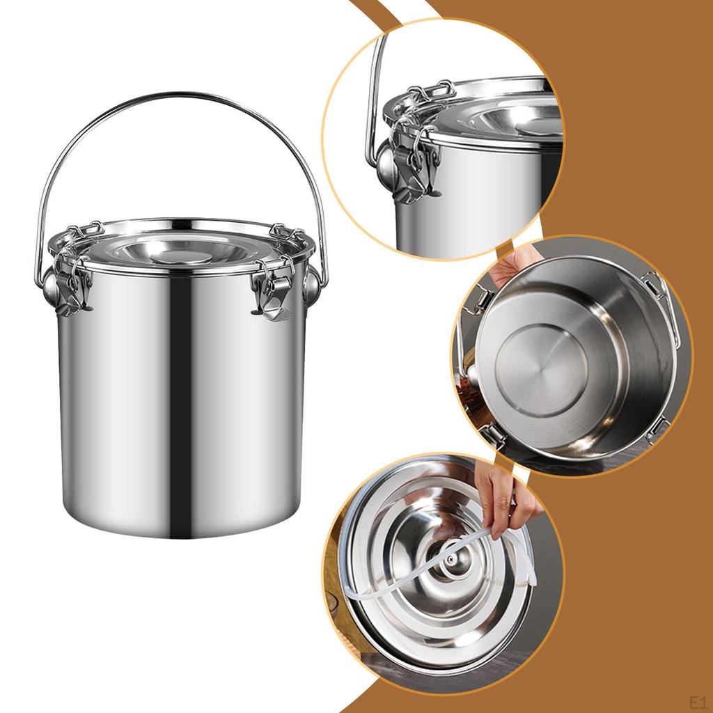 Multi-purpose Stainless Steel Sealed Bucket Transport Container with Lid, Practical Food Bucket,