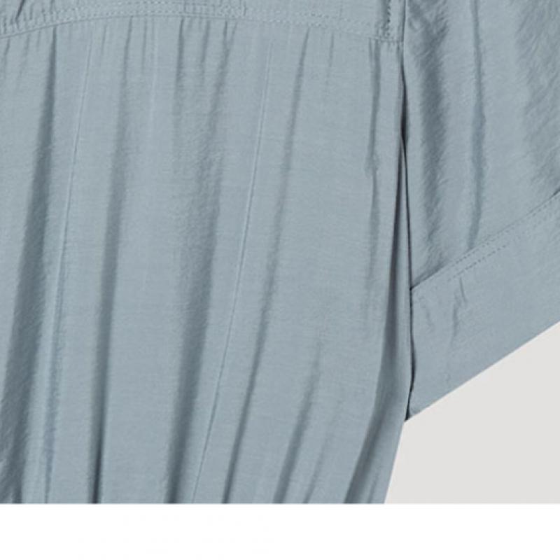 [She S miSS] Open Collar Shirring Long dreSS Swwopp22020 Dl