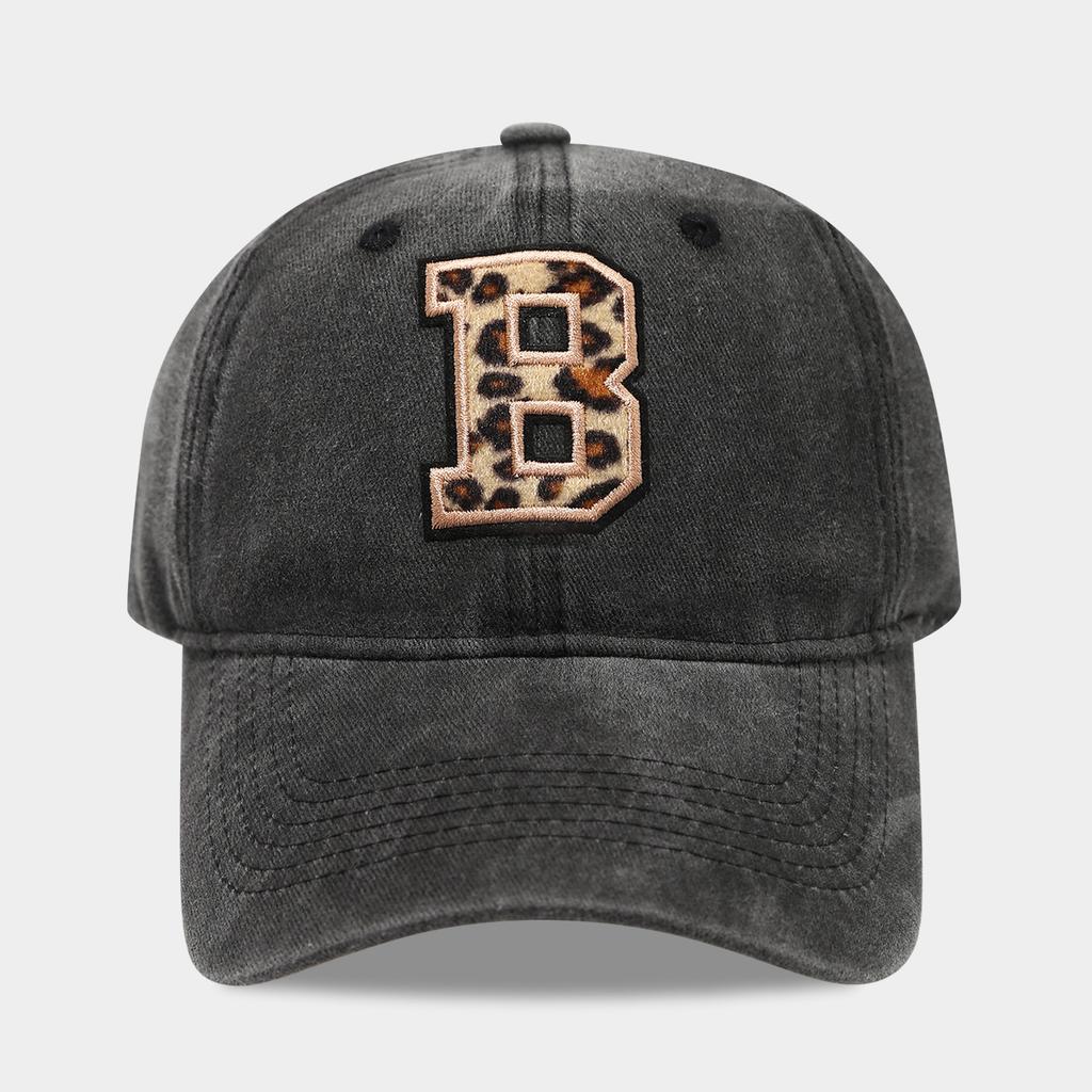 Black Baseball Cap, 26 English Letters Leopard Print Duckbill Hat, Women's Retro Fashion Sports Sun Hat, Trendy Cap