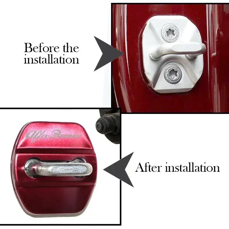 4Pcs Car Door Lock Protective Cover Sticker for Alfa Romeo Logo Sportiva Giulia Giulietta 159 156 MITO Stelvio 147 Accessories
