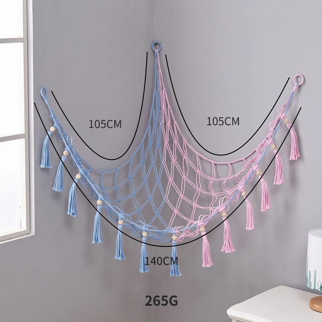 Toy Hammocks Creative Wall Corner Hanging Storage Net Organizer Minimalist Style Woven Cotton Rope Storage Mesh Hammock