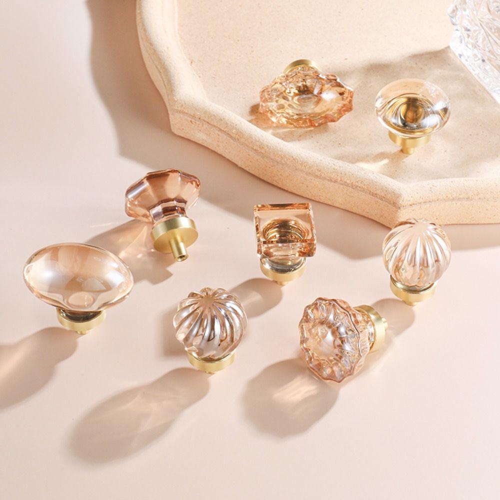 

Crystal Glass Furniture Handle Champagne / Transparent Wardrobe Handles Cabinet Door Clear-H