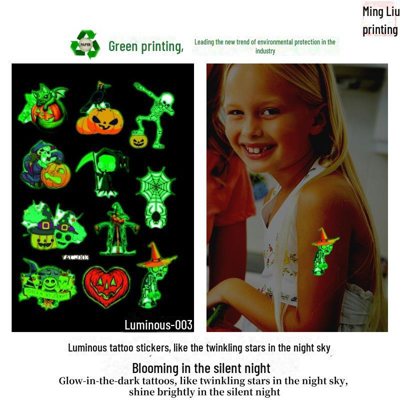 Children's Halloween Pumpkin Glow-in-the-Dark Cartoon Temporary Tattoo Stickers