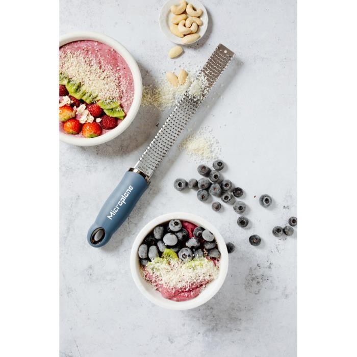 Zesteur Râpe - MICROPLANE - Bleu Jean - Ergonomique - Anti-rayures - Lavable au lave-vaisselle