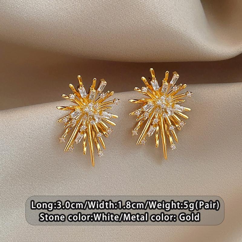 

Irregular Ddesign Flower Explosion sShaped Earrings Copper alloy Micro Inlaid Zircon Accessories Unusual Jewelry For Womens
