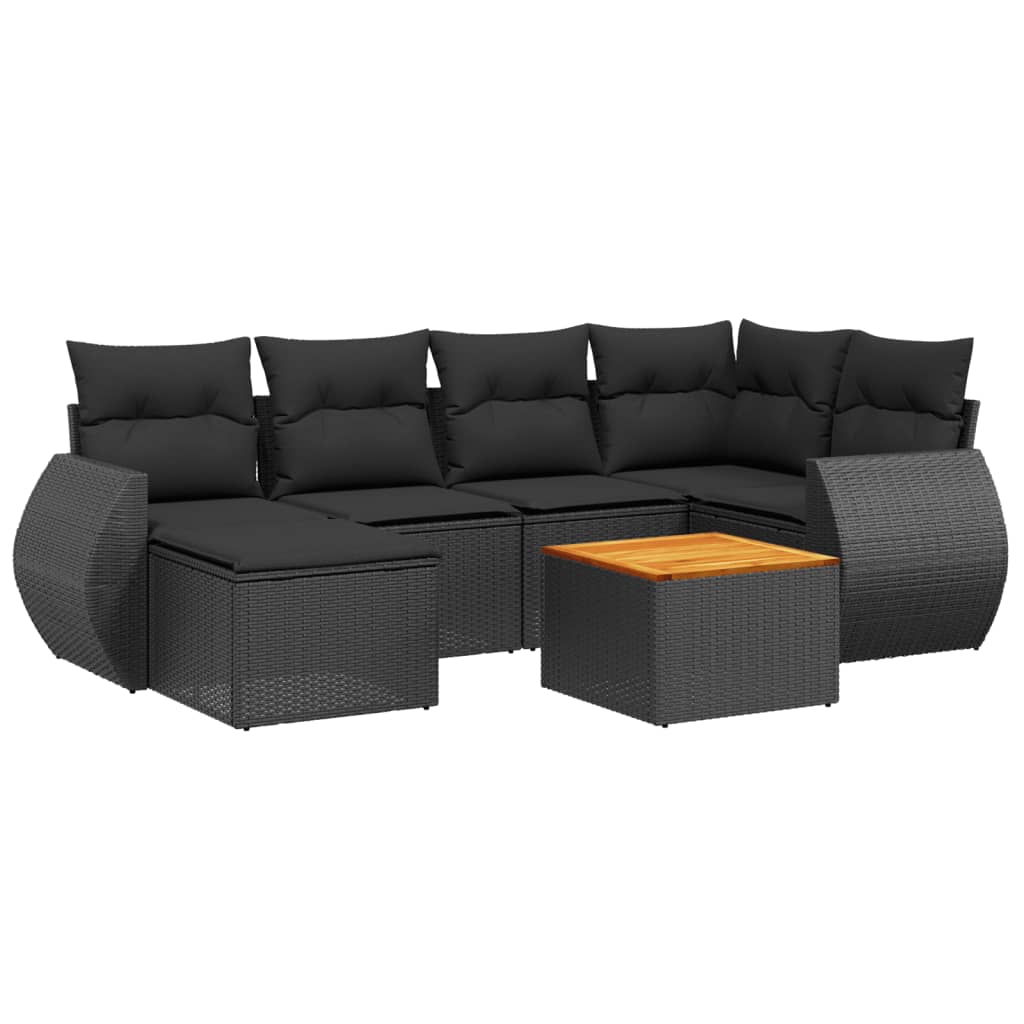 7 piece garden sofa set with cushions black poly rattan