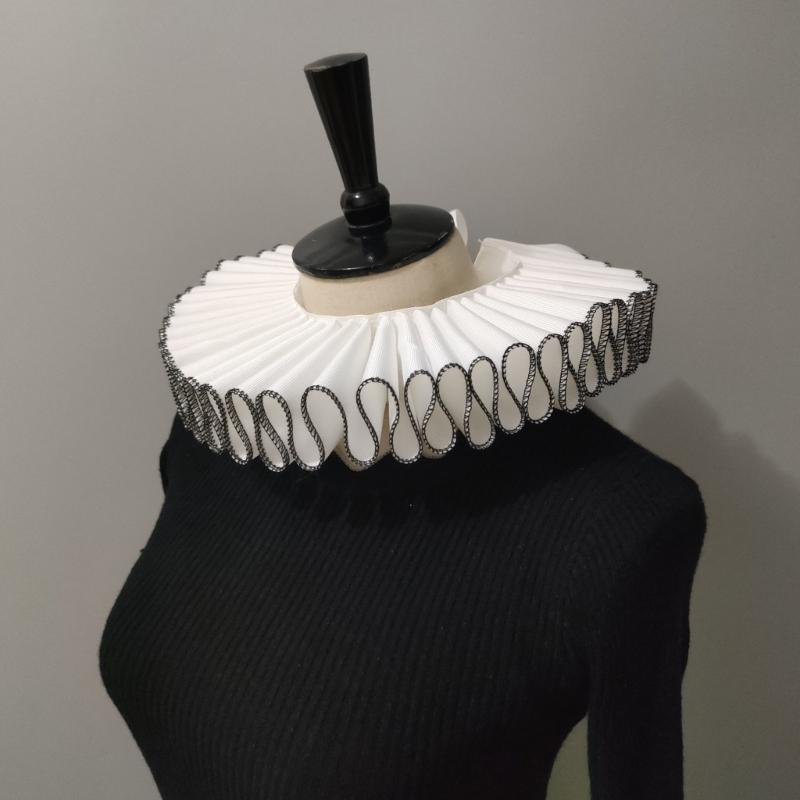 Middelaldersk viktoriansk volangkrage med svart kant for voksne Halloween-festantrekk Renessanse Cosplay Halsruff