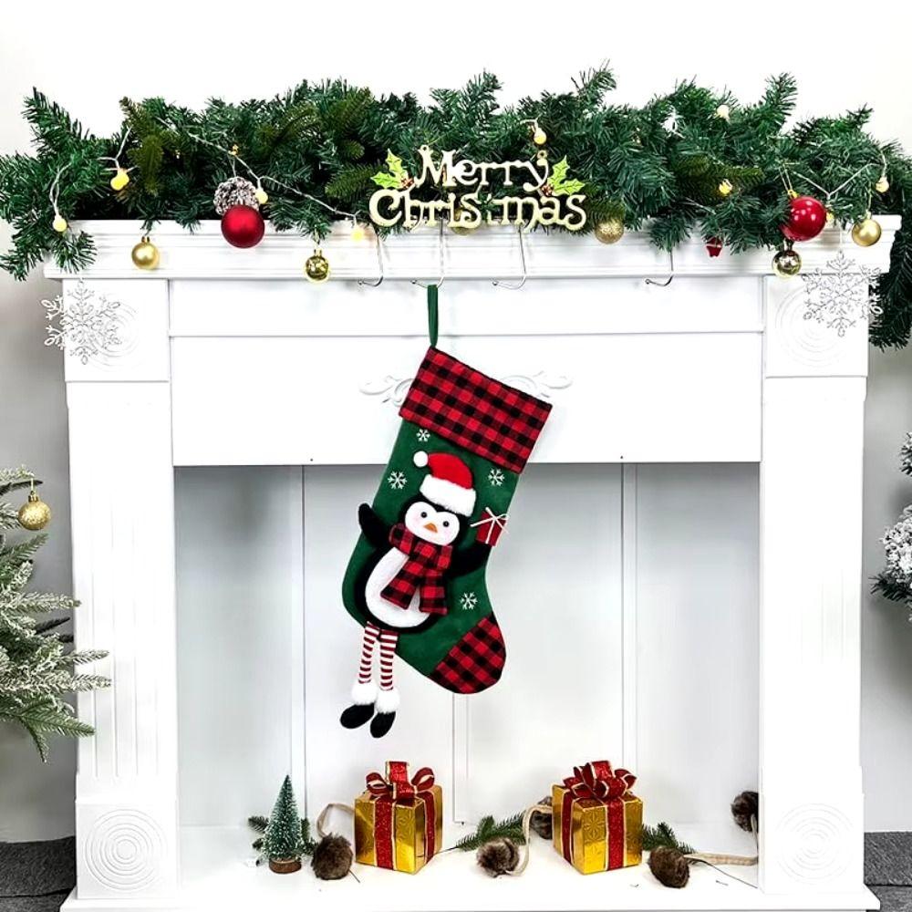 Penguin Large Candy Christmas Stocking Elk Fireplace Christmas Stocking  Garden