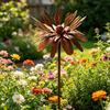 Rusty Outdoor Daisy Flower Metal Yard Stake, Rusted Iron Art Flower Garden Decoration, Weather-Resistant Garden Ornament for Lawn, Pathway, Patio, or
