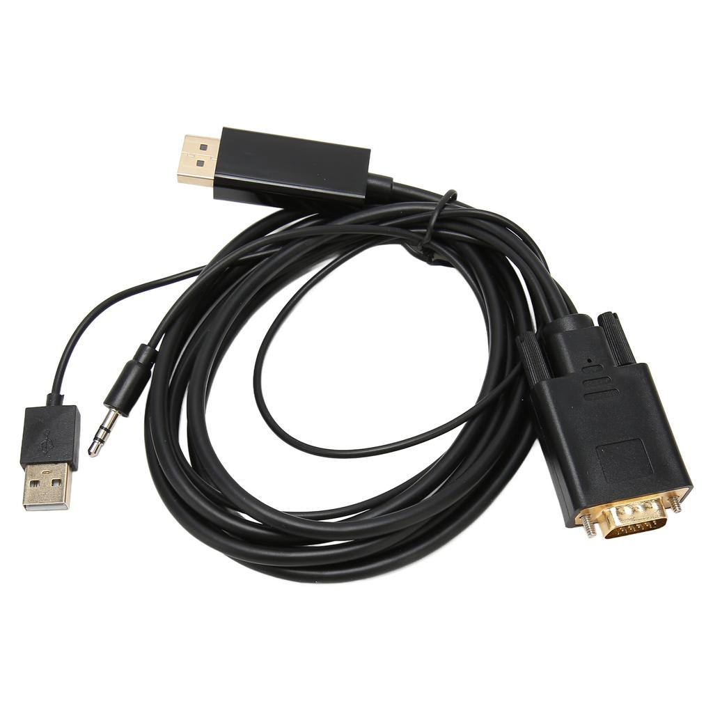 VGA to DP Connector Cable HD Video Converter Cable with Power Supply and Sound for Computer Desktop Laptop PC Monitor
