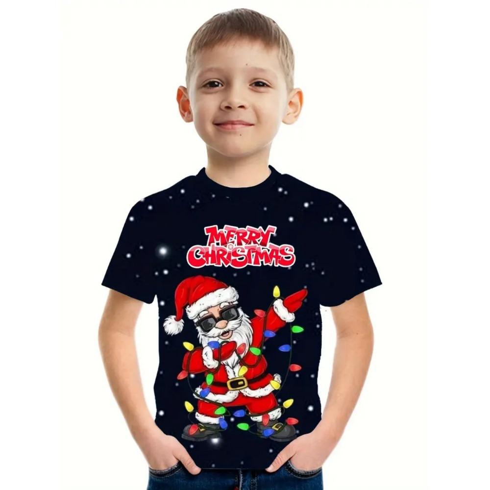 Children's Clothing Santa Claus 3D Print T-Shirts for Boys Short Sleeve Child T-Shirt Christmas Casual Girls Summer Clothes Tops
