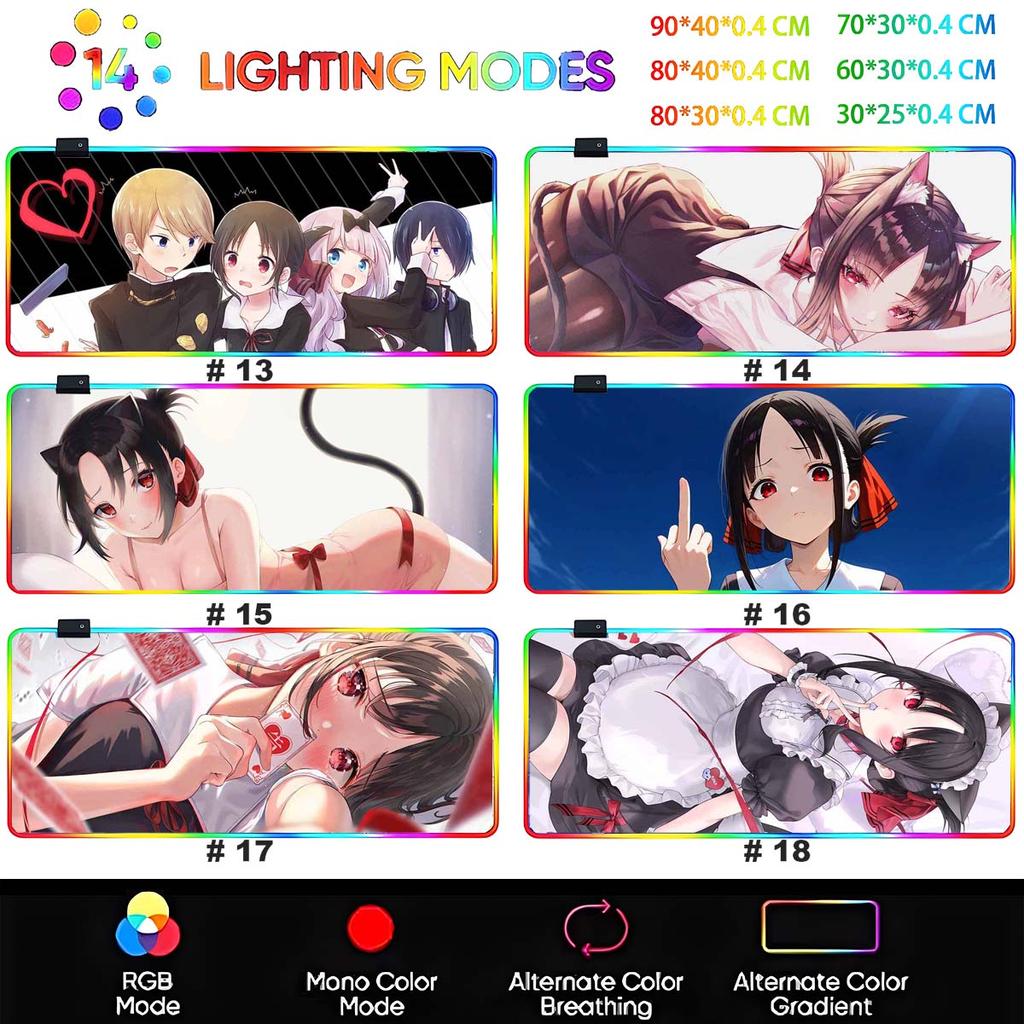 Anime Kaguya-sama Large Non-slip Mouse Pad LED Backlit Shinomiya Kaguya Leopard Mouse Pad Table Overwatched Gaming Keyboard Mat