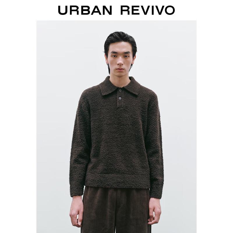 UR Men's Winter Lapel Half-Placket Plush Knitted Sweater