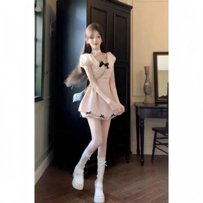 Heiress Style Short Skirt - Waist-Cinched Summer Dress with Bowknot Design