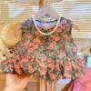 Girls' Summer Children's Clothing Set: Floral Print Sleeveless Tank Top + Skirt-Pants Fresh Two-Piece Set
