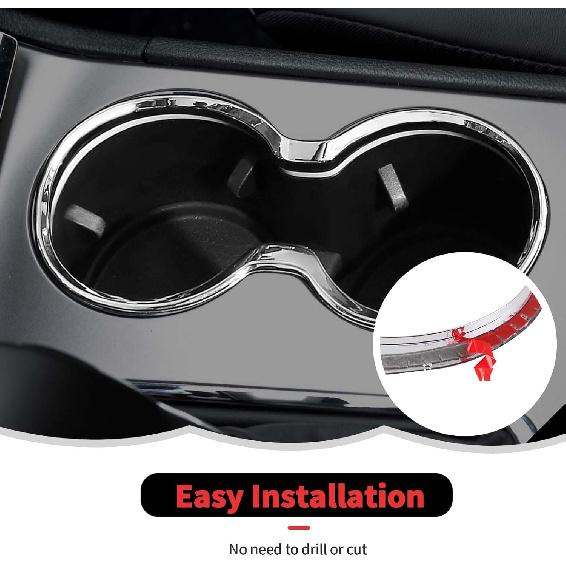 Cup Holder Trim Cover Frame Decorative Interior Accessories for Jeep Grand Cherokee 2011- (Chrome)