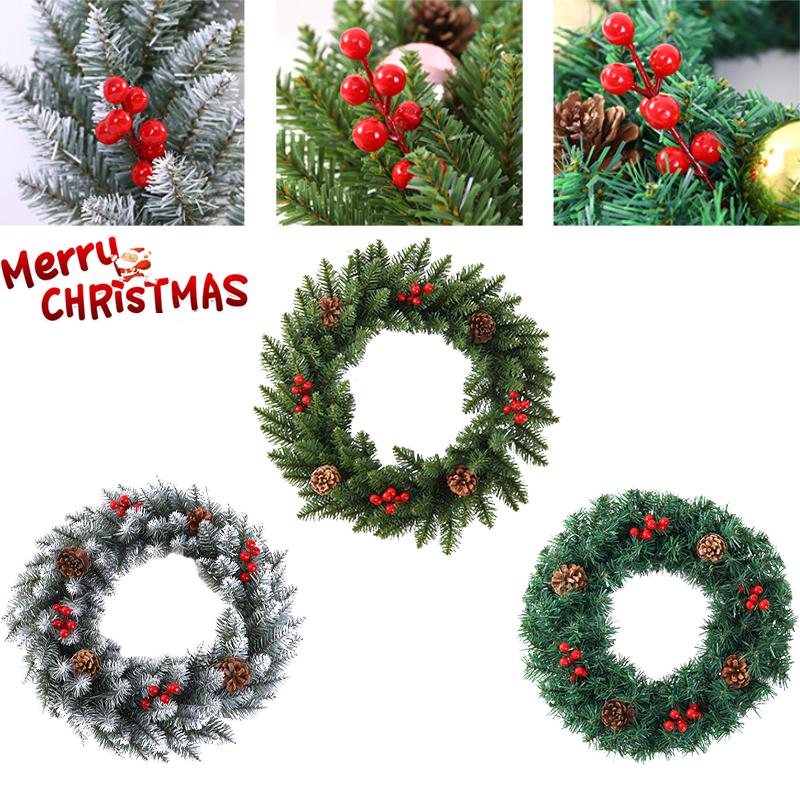 118236in Christmas Wreath Snowy Red Ribbon Berries Pine Cone Decor Xmas Gift