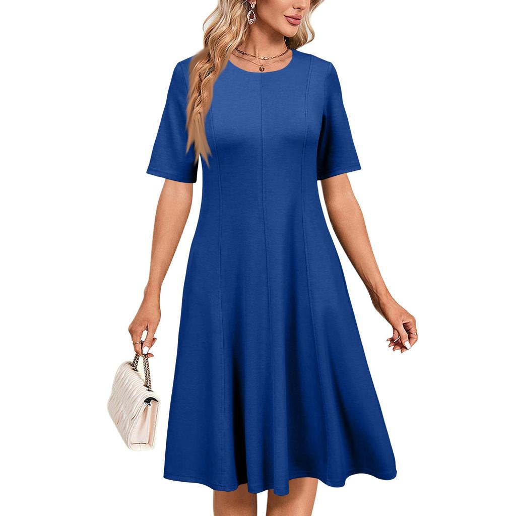 Women's Casual Elegant Short Sleeved Round Neck Dress