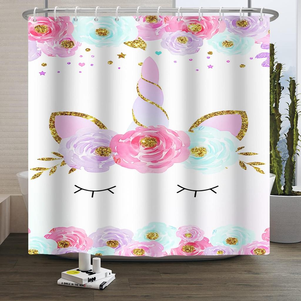 Cute Animal Abstract Style Shower Curtain Cartoon Fun Pet Theme Shower Curtain Children'S Bathroom Decoration With Hook